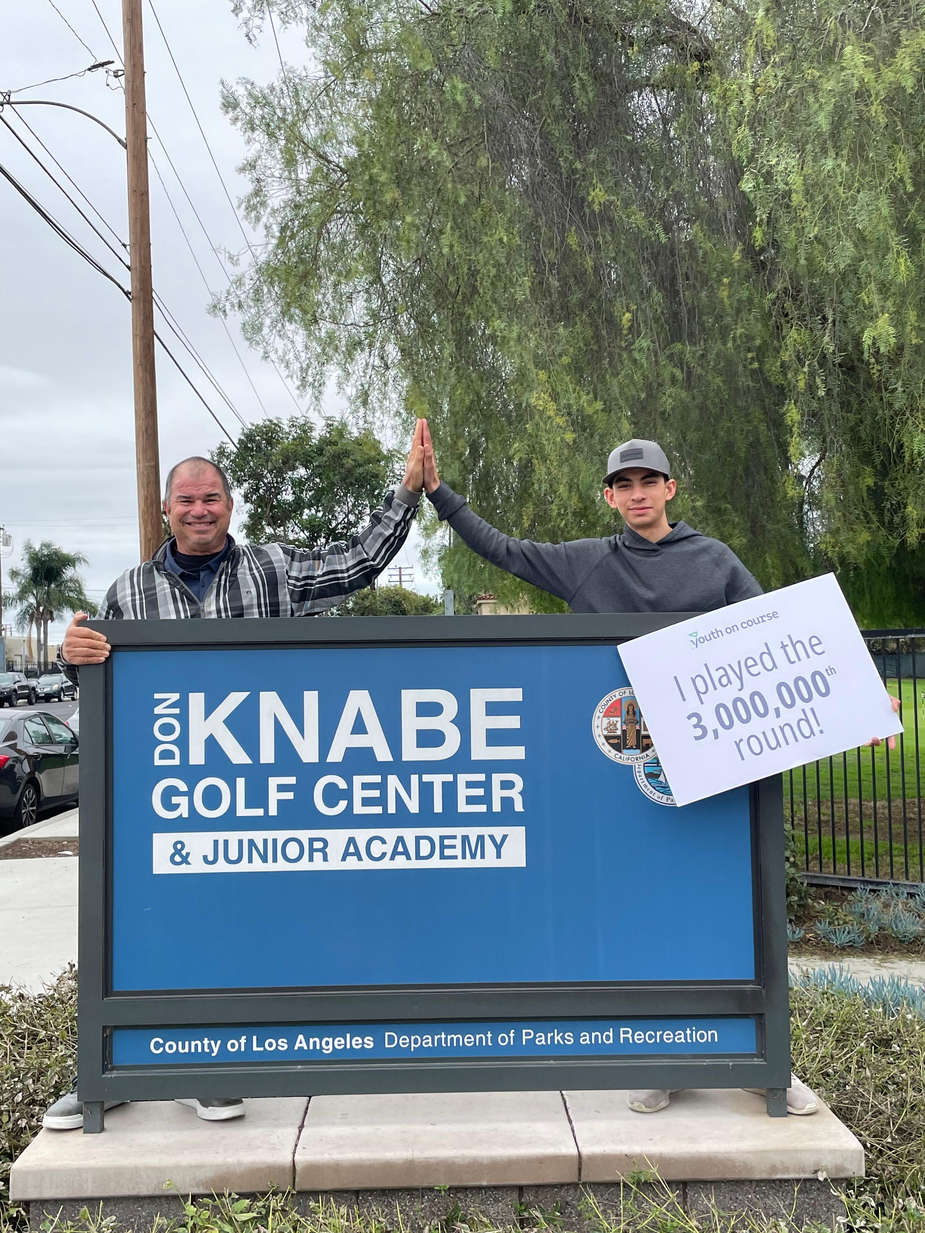 Youth on Course member Cruz Amador and Don Knabe course operator Jorge Badel