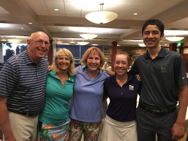 Clare Brady and Sandip Nirmel with Sue Rose, John Dodsworth and a member of Palo Alto Hills Golf and Country Club 