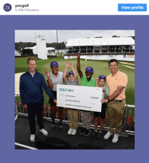 PGA Pro Rory McIlroy presenting check donation to Youth on Course CEO Adam Heieck