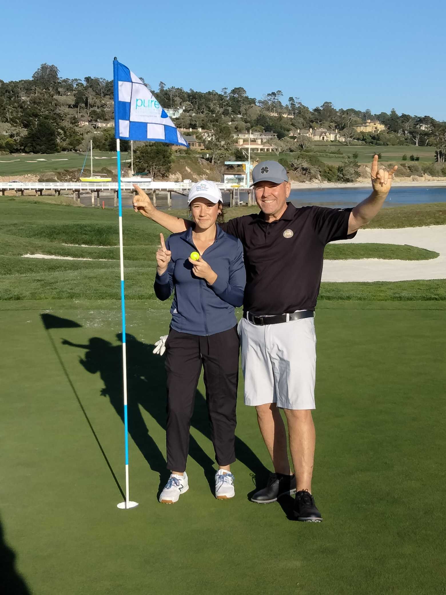 Youth on Course member Theresa Shaw after making a hole-in-one at Pebble Beach Golf Course